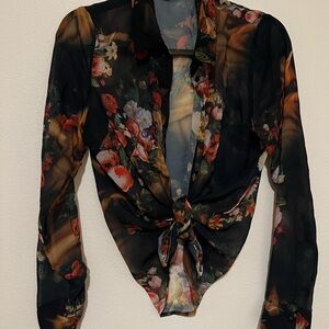 Floral Black Sheer Women's Top